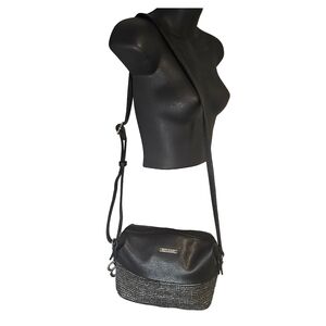 [BULAGGI] Wave Crossbody Black & Silver Rhinestone Vegan Leather w/Adj. Strap